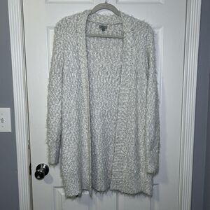 Symple NYC Cardigan Sweater Women's Small White Fuzzy Open Front Knit Soft NWOT